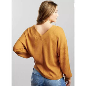 Buckle BKE Mustard Yellow V-Neck Pullover Sweater Women's XSmall Oversized Fit